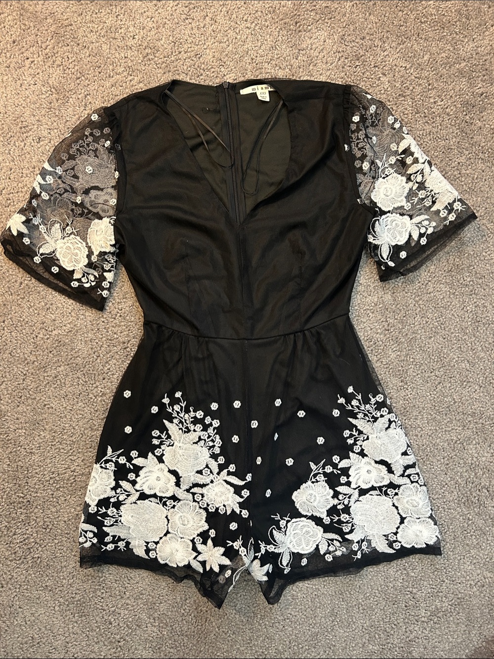 Francesca's Collections Black Sheer Mesh Romper with Zipper Detail